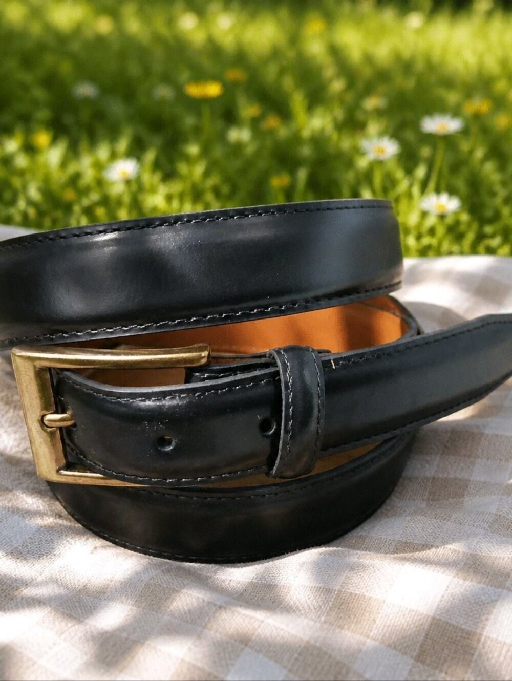 L.L. Bean Classic Black Leather Men's Belt with Brass Buckle 44 (B25WB)